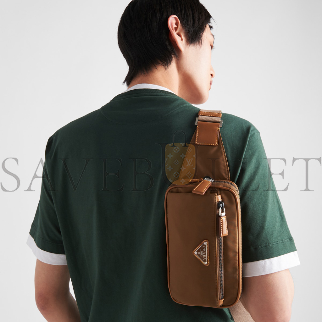 Pra*a re-nylon and leather belt bag 2vl977 (21*12.5*4.5cm)